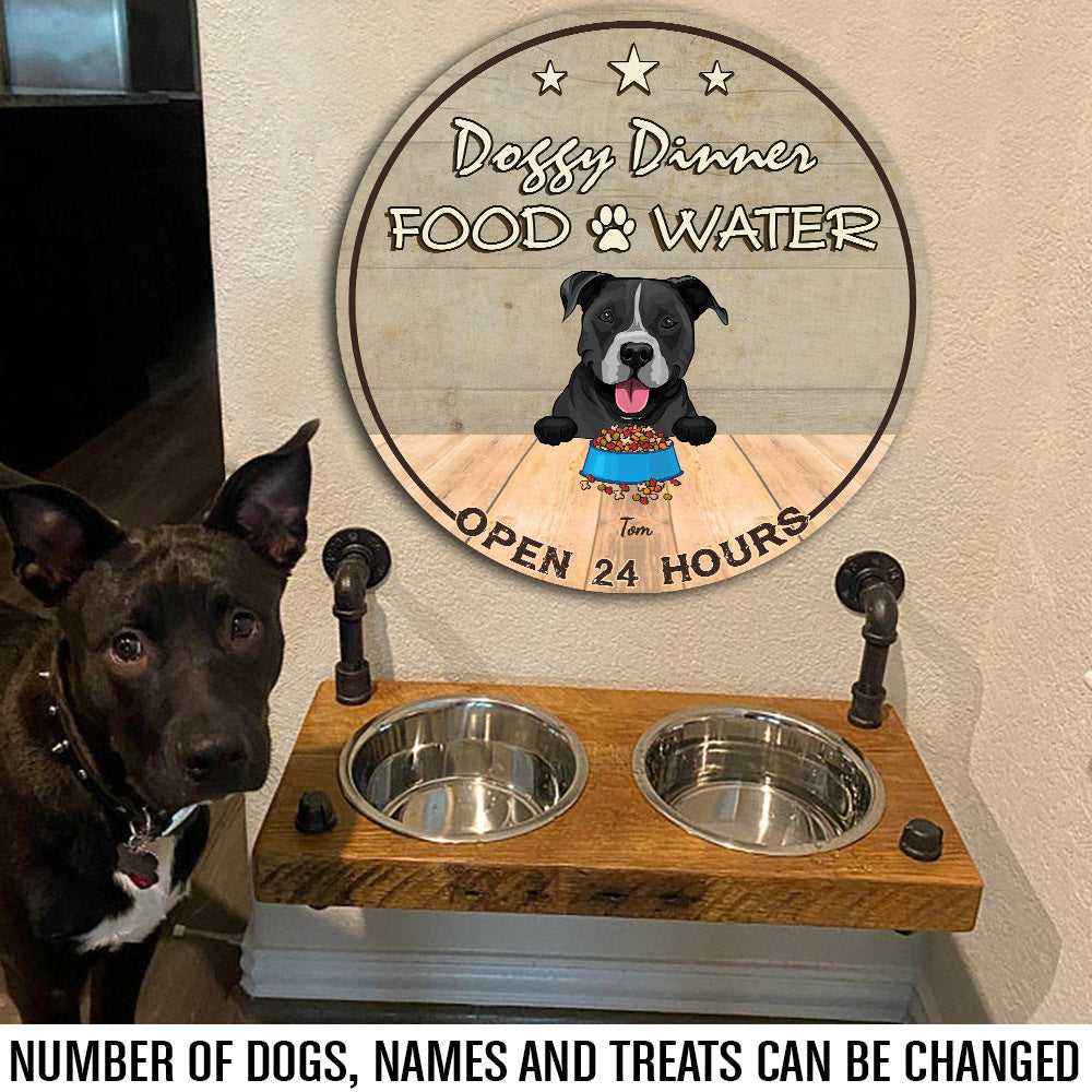 89Customized Dogs Dinner Food & Water Personalized Wood Sign
