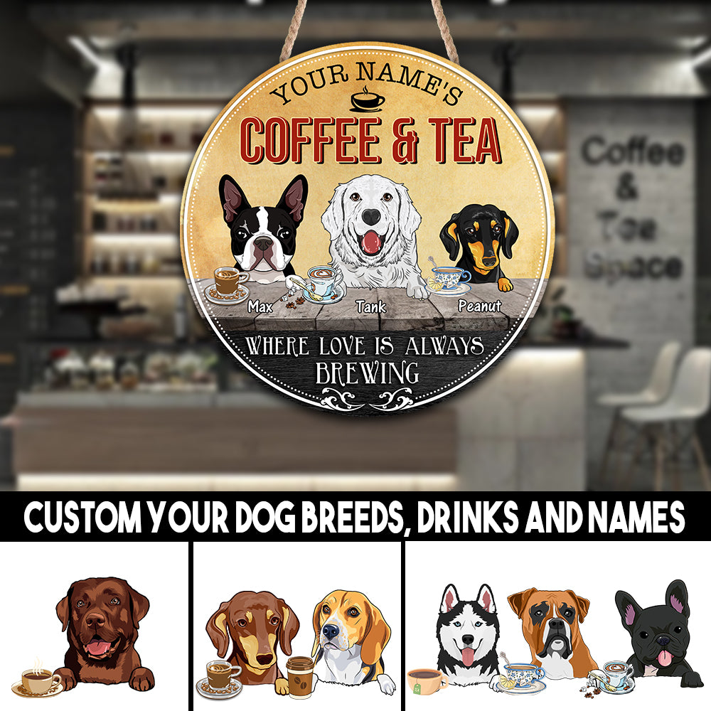 89Customized Coffee & tea bar Where love is always brewing Customized Wood Sign