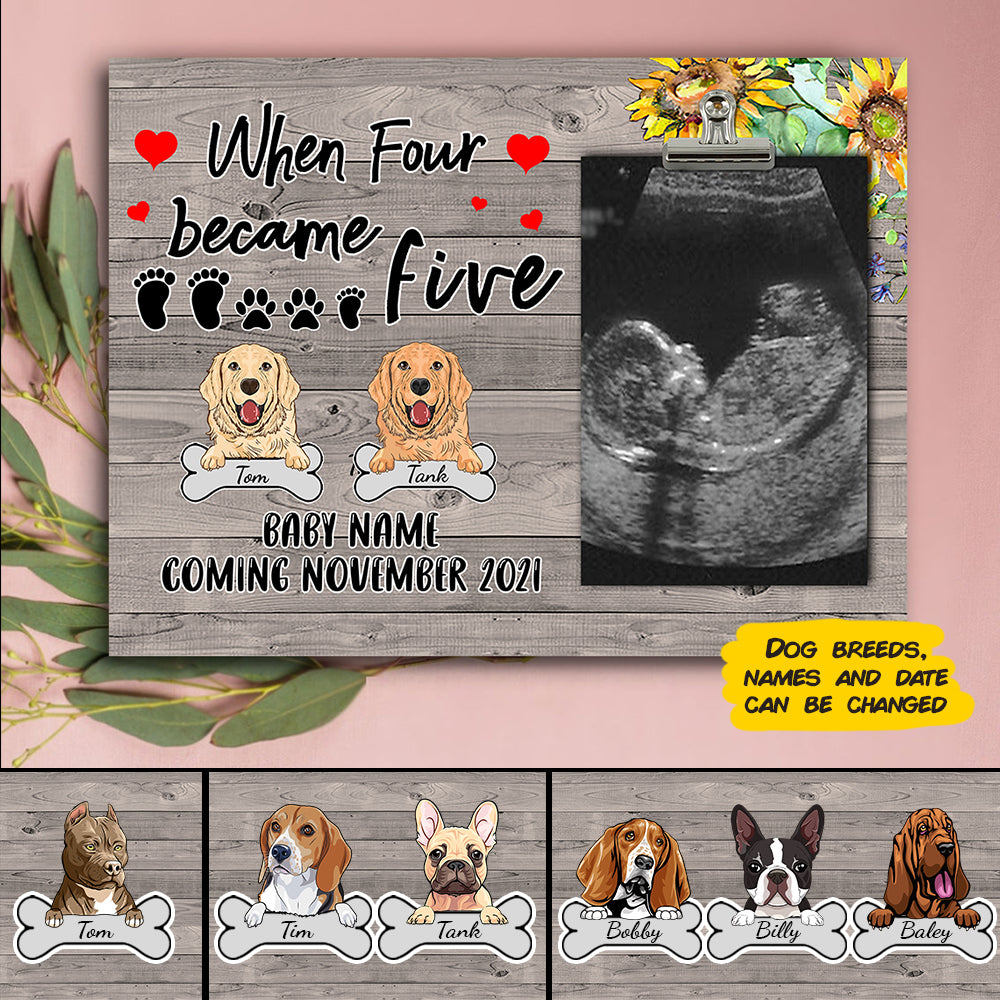 89Customized When three became four annoucement gift personalized photo clip frame