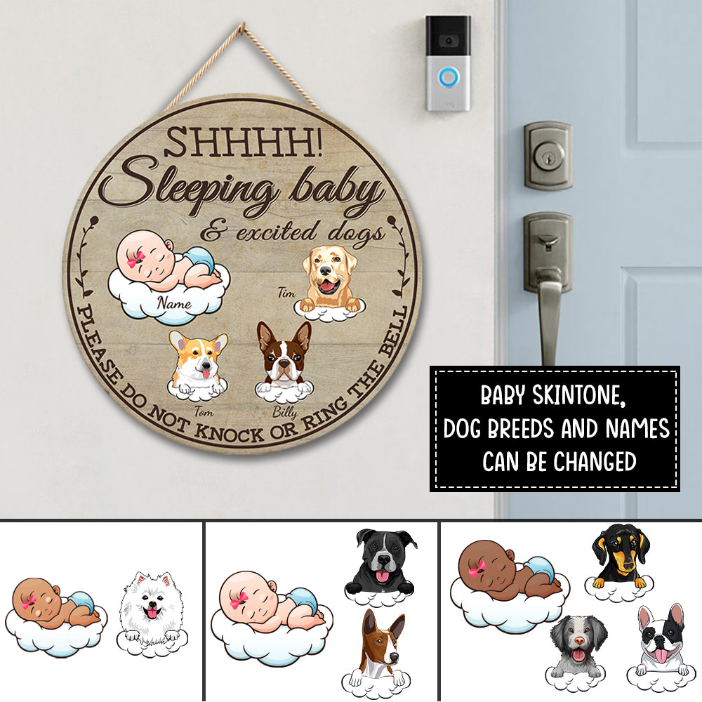 89Customized Sleeping baby and excited dogs