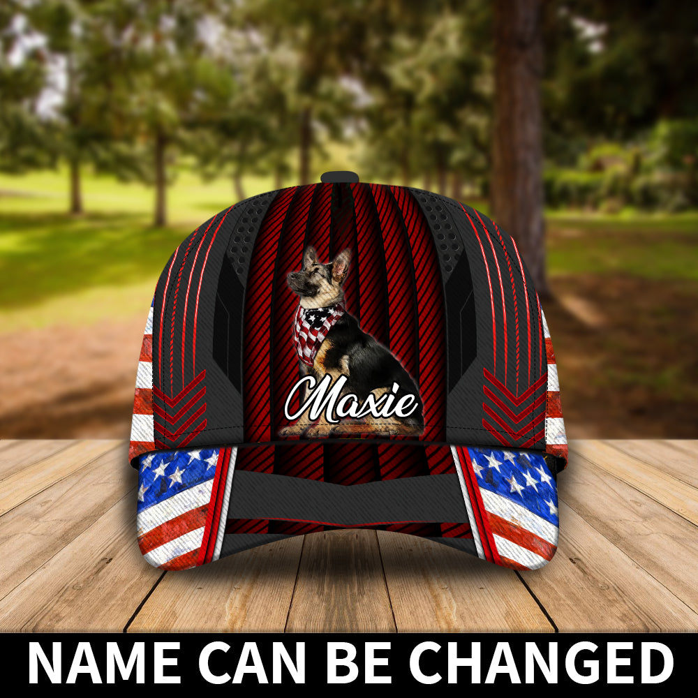 89Customized German Shepherd American Flag Personalized Classic Cap