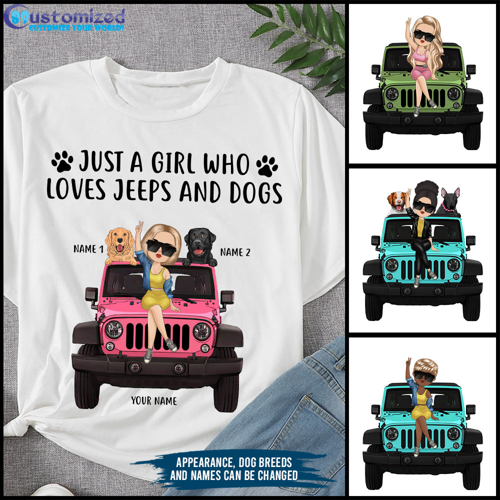 89Customized Just a girl who loves jeeps & dogs chibi jeep girl Customized Shirt