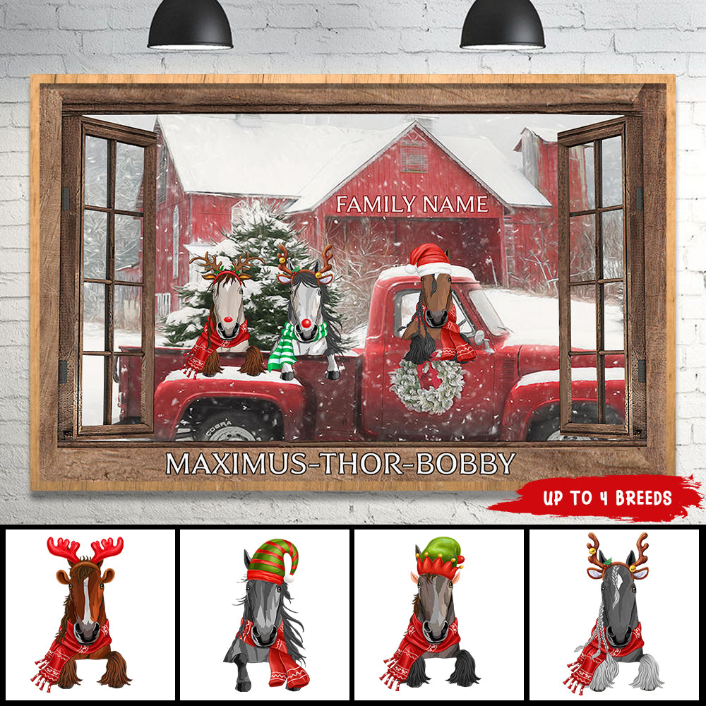 89Customized Merry Christmas Happy Barn Horses Personalized Poster