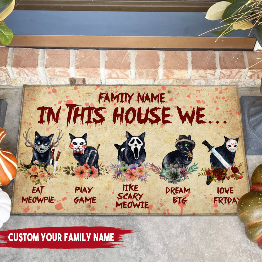 89Customized Horror Monster Kitten Black Cat Doormat