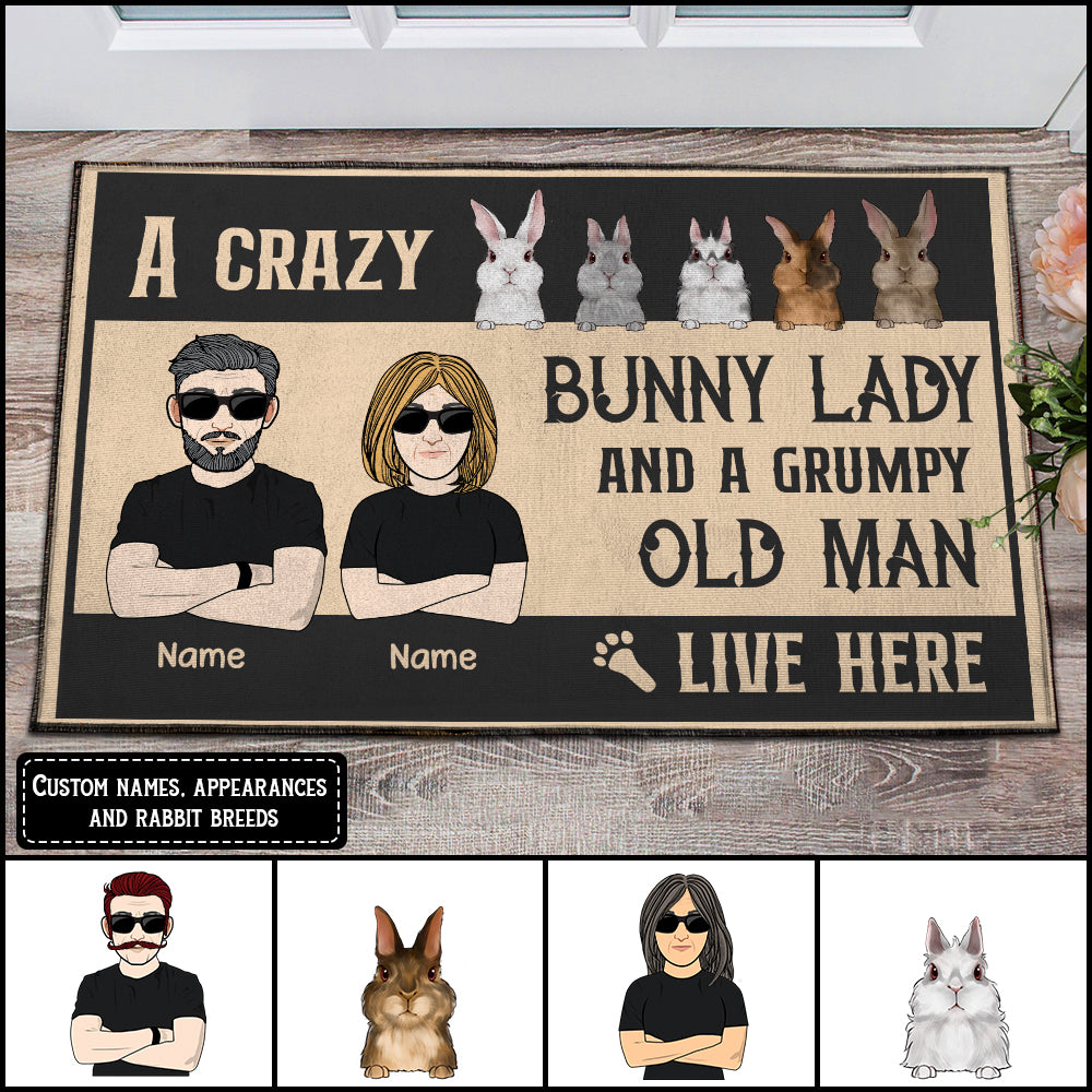 89Customized A crazy bunny lady and a grumpy old man live here Personalized Doormat