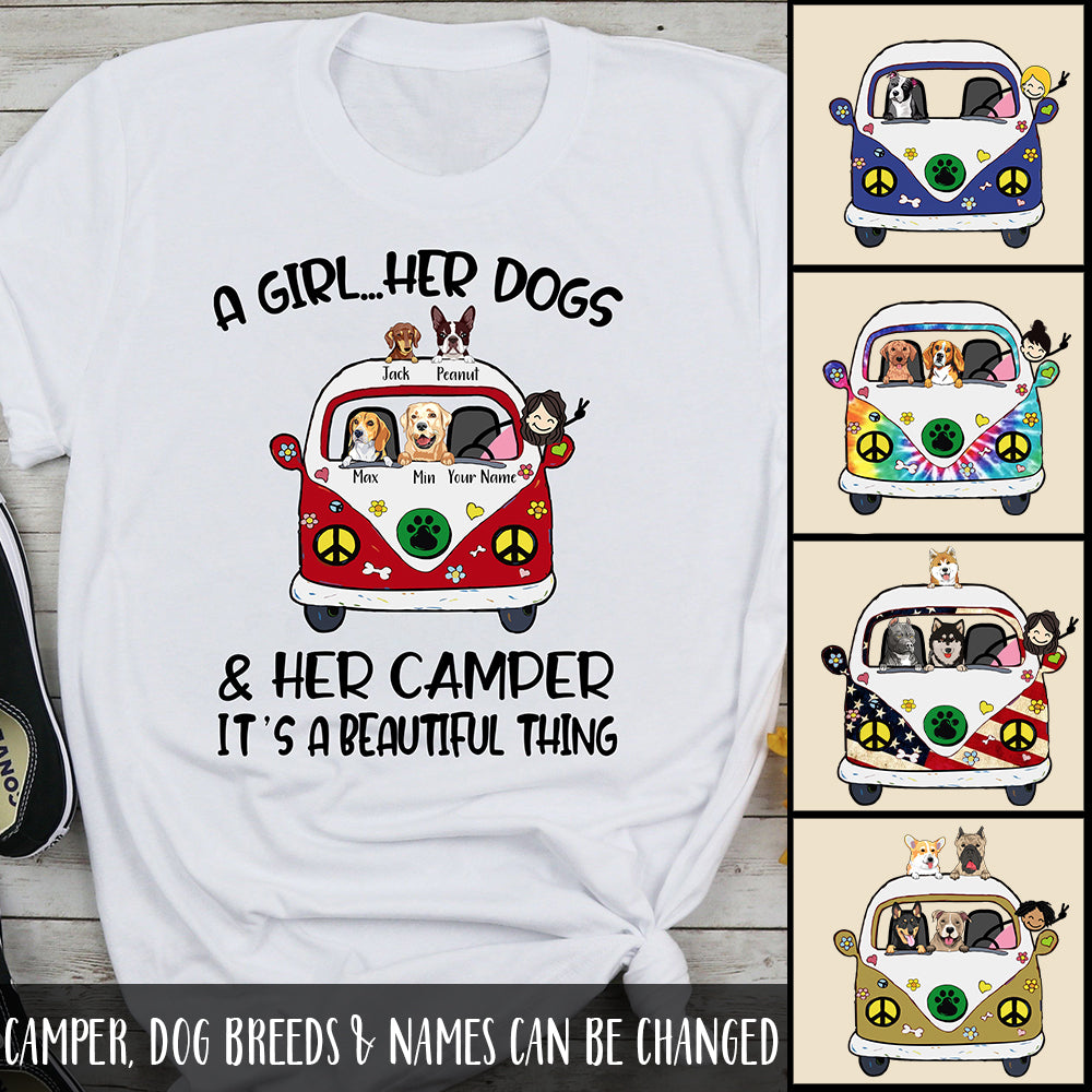 89Customized Personalized 2D Shirt Camping Her Camper Her Dogs Hippie