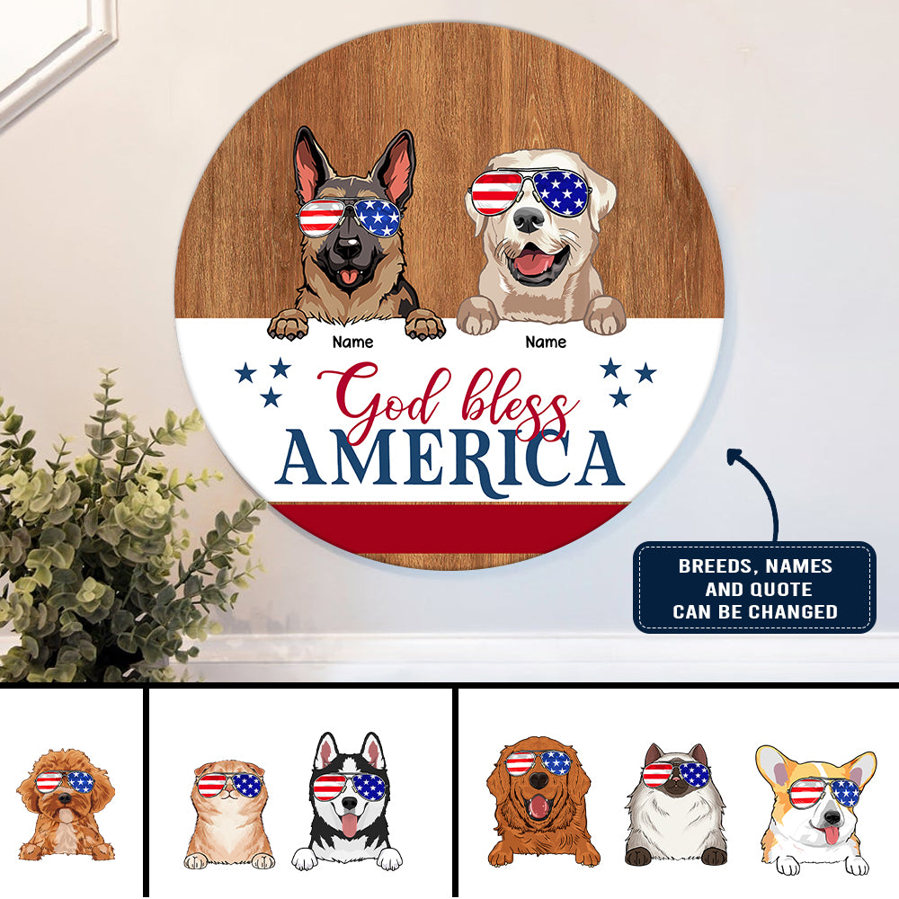 89Customized God Bless America Cats And Dogs Personalized Wood Sign