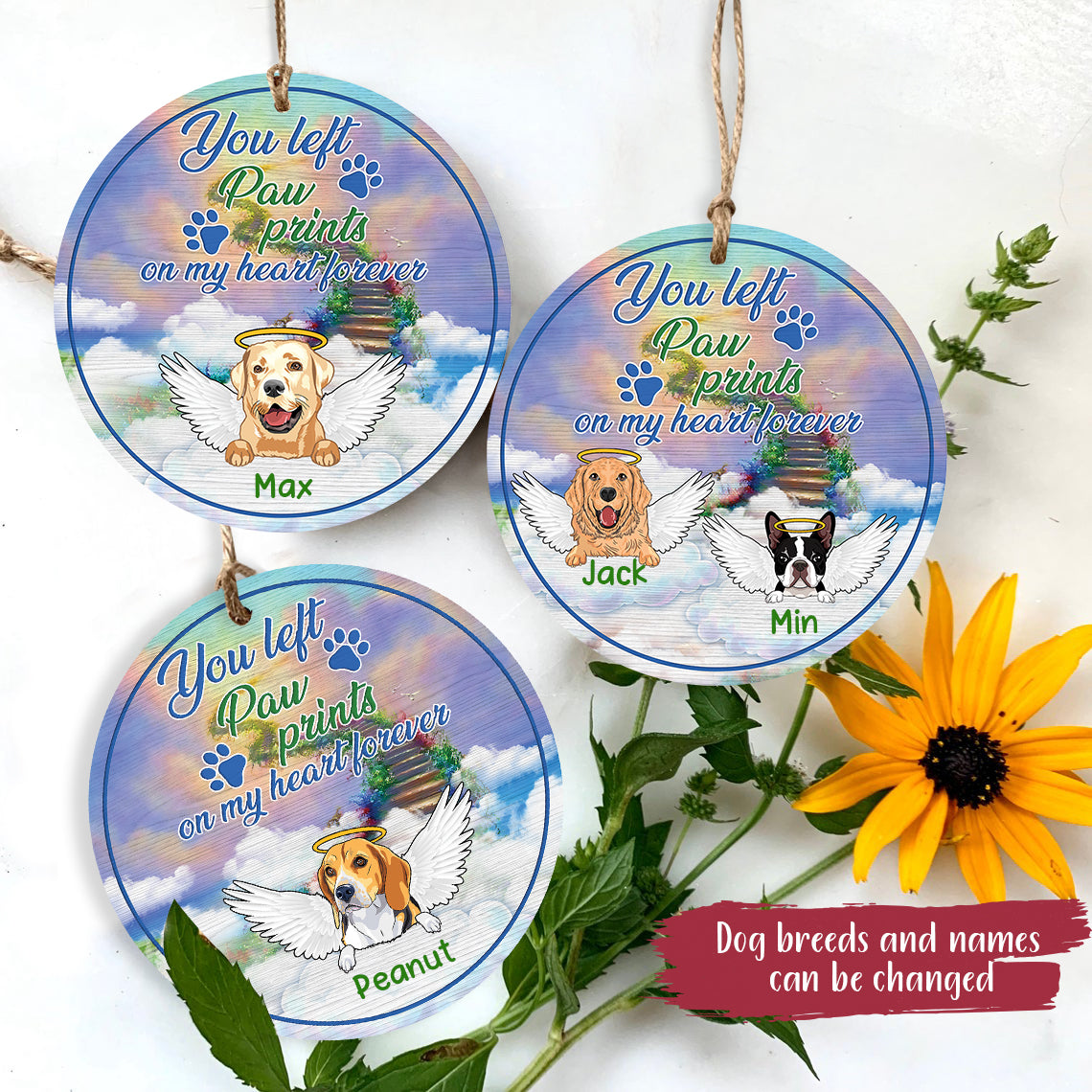 89Customized You left paw prints on my heart forever Angel Dog Dog Memorial Ornament