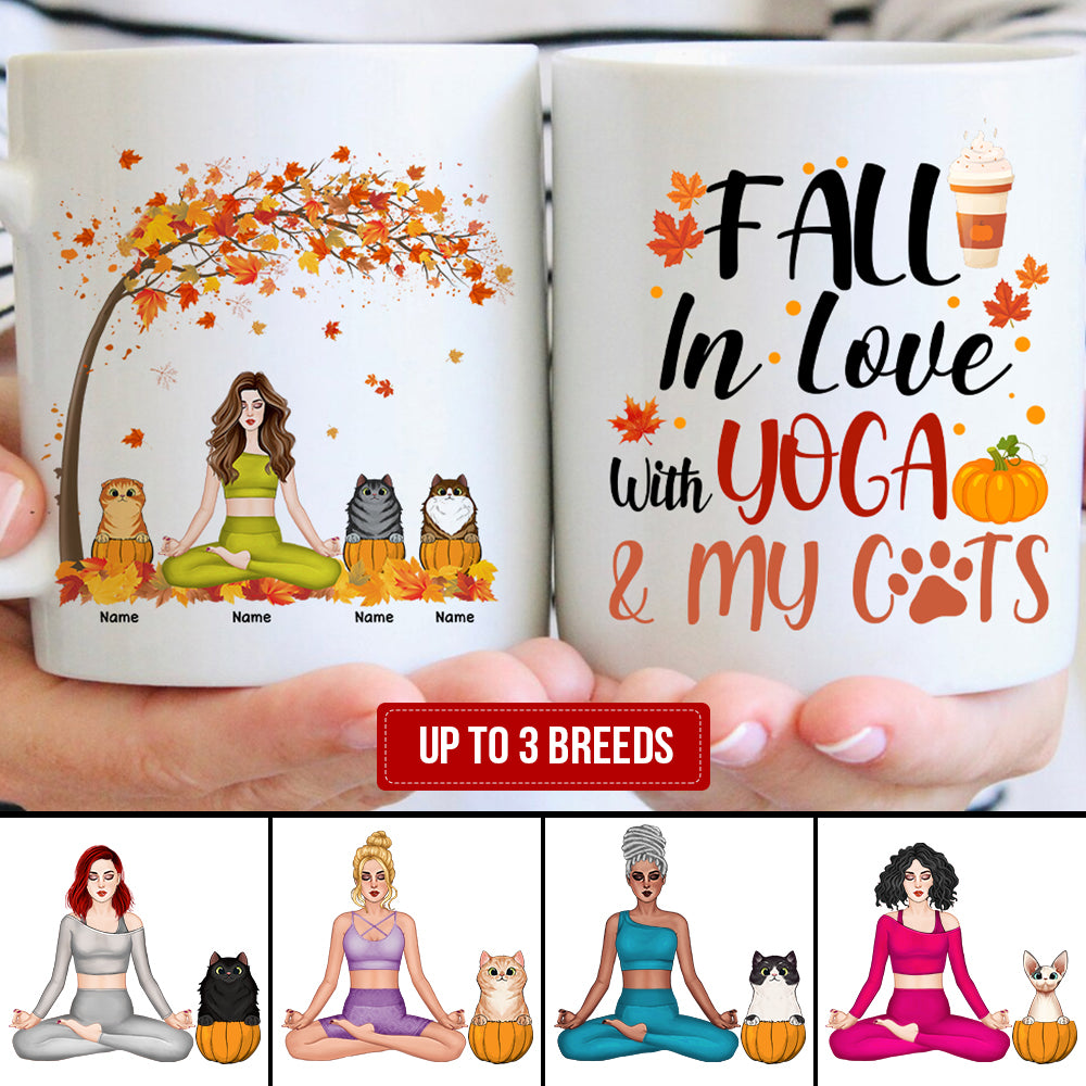 89Customized Fall In Love With Yoga and My Cats Mug