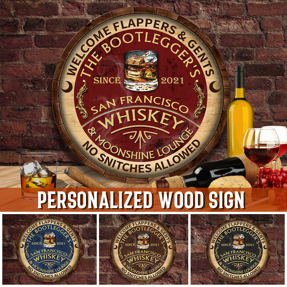 Whiskey & Moonshine Lounge Customized Wood Sign