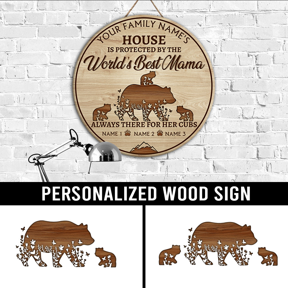 89Customized Personalized Wood Sign Family World's Best Mama Bear
