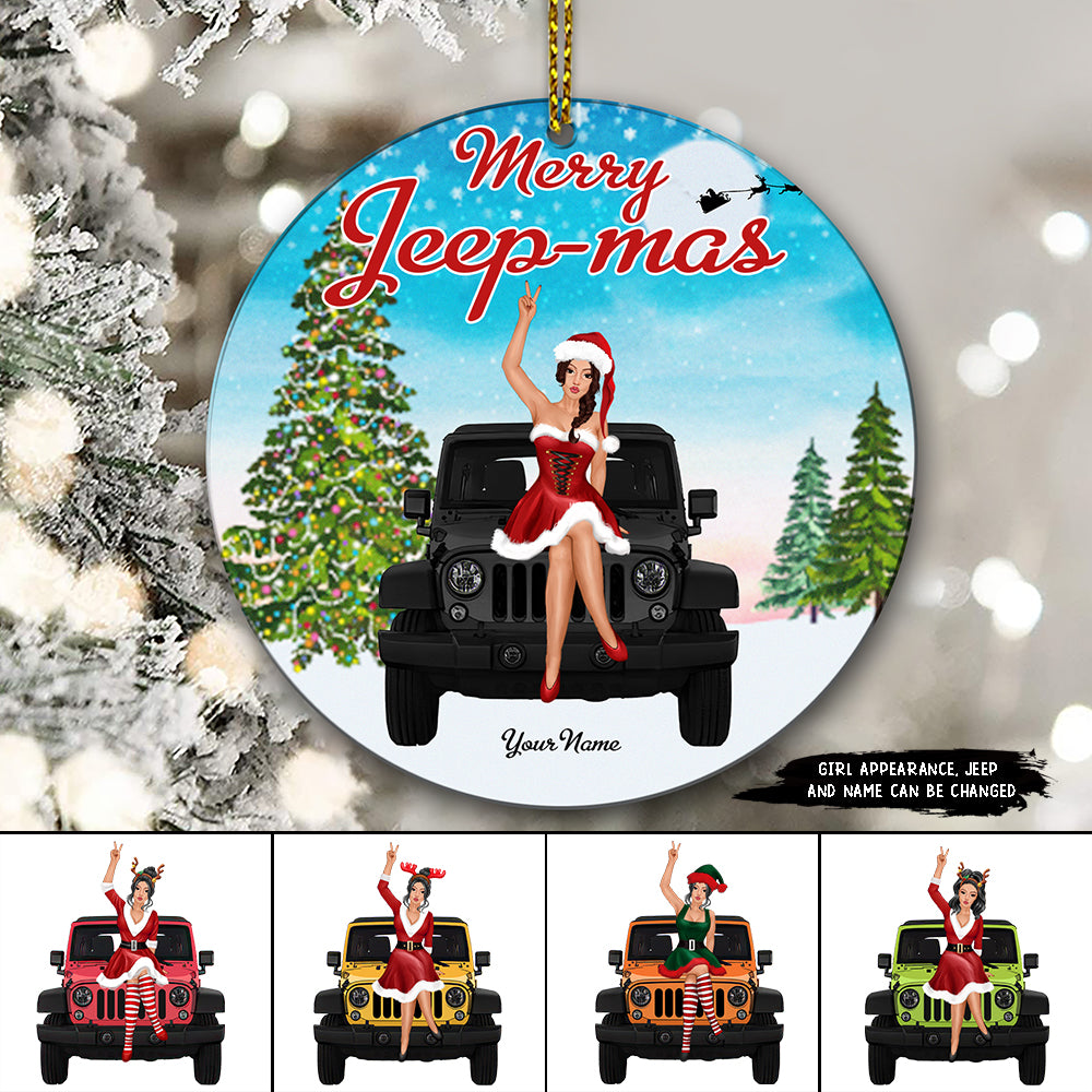 89Customized Jeep Girl Merry Jeep-mas Personalized One Sided Ornament