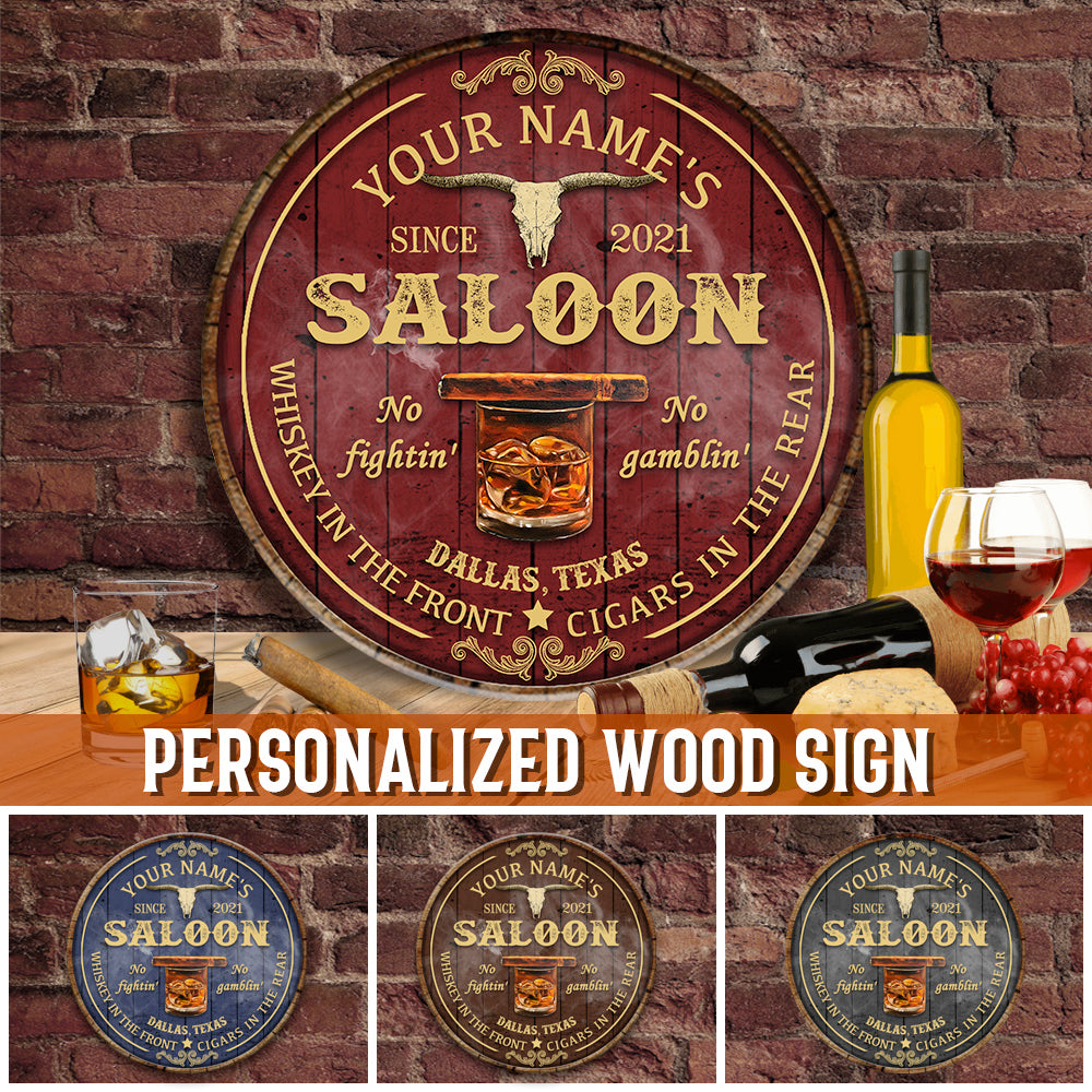89Customized Saloon Whiskey in the front Cigars in the rear Customized Wood Sign