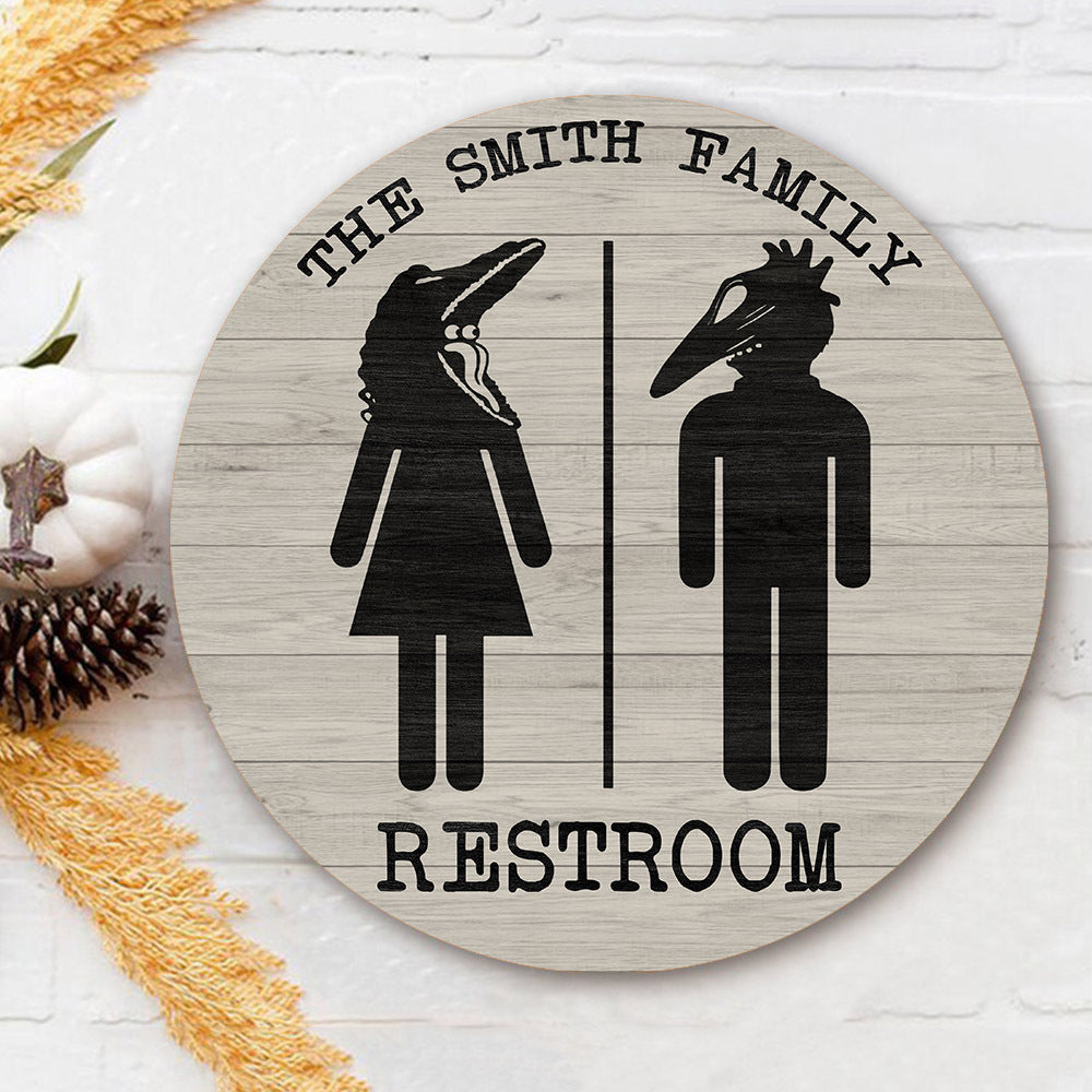89Customized Horror Family restroom personalized wood sign