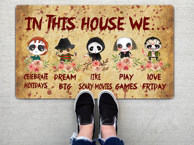 89Customized In this house we are cute horror movies characters personalized doormat