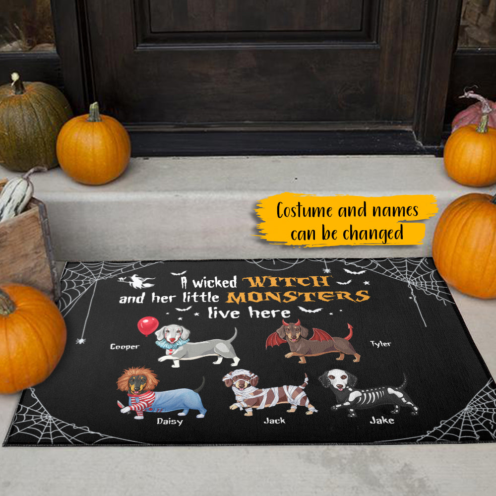 89Customized Happy Halloweenie Dachschund Personalized Doormat