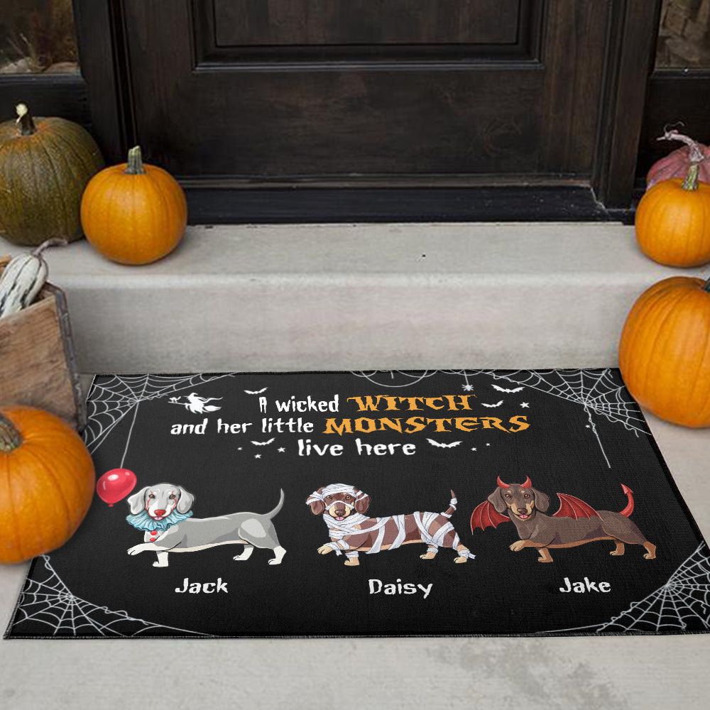 89Customized Happy Halloweenie Dachschund Personalized Doormat