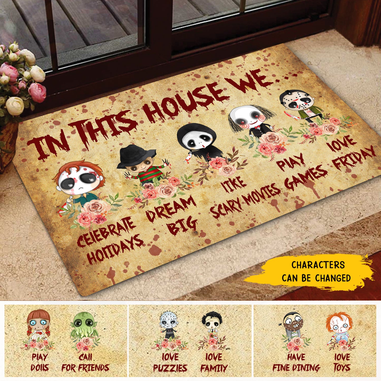89Customized In this house we are cute horror movies characters personalized doormat
