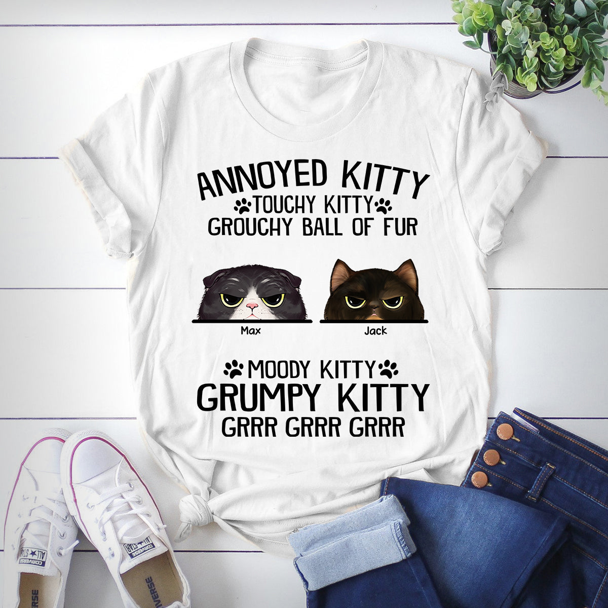 89Customized Annoyed Kitty Touchy Kitty Grouchy ball of fur Moody Kitty Grumpy Kitty Grrr Grrr Grrr Personalized Shirt