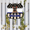 89Customized Dogs And Cats Welcome Patriotic Police Personalized Shield Metal Sign