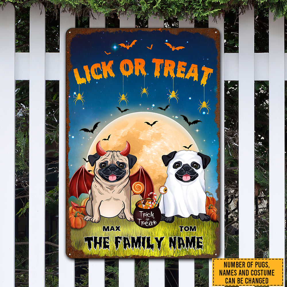 89Customized Happy Halloween Trick Or Treat Pug Welcome Personalized Printed Metal Sign