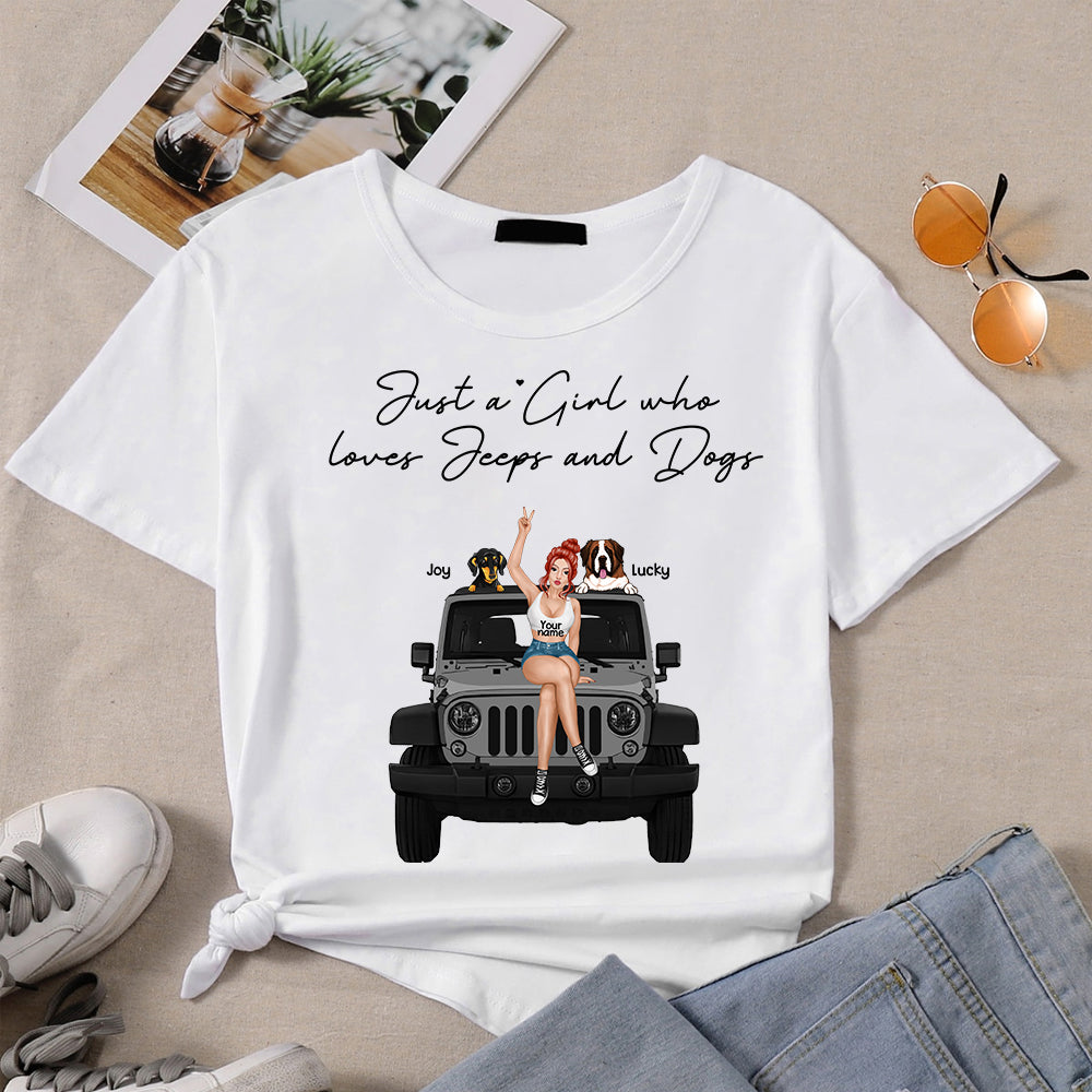 89Customized 89Customized Just A Girl Who Loves Her Jeep And Her Dogs Personalized Shirt