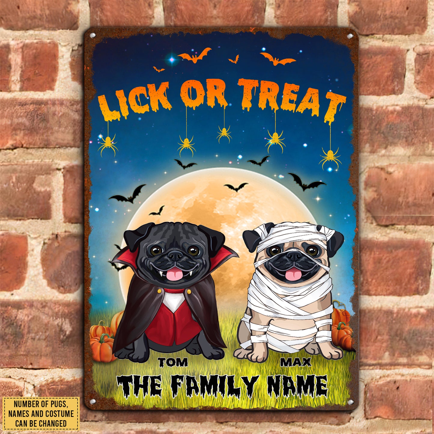 89Customized Happy Halloween Trick Or Treat Pug Welcome Personalized Printed Metal Sign