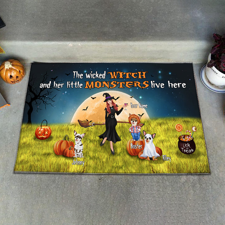 89Customized A Wicked Witch And Her Little Monster Chihuahua Live Here Personalized Doormat