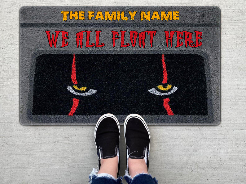 89Customized We all float here personalized doormat