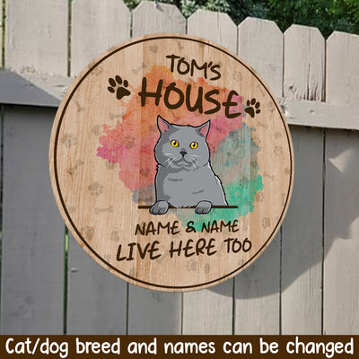 89C House Of Cat Dog Personalized Wood Sign
