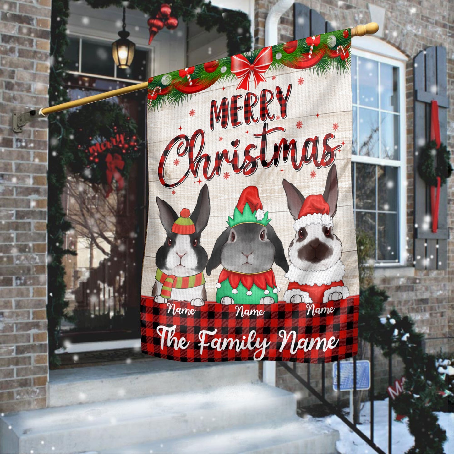 89Customized Hoppy Holiday Rabbit Christmas Personalized Garden Flag