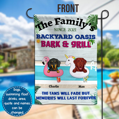 89Customized Dogs Poolside Oasis Bark & Grill Funny Personalized 2 Sided Flag