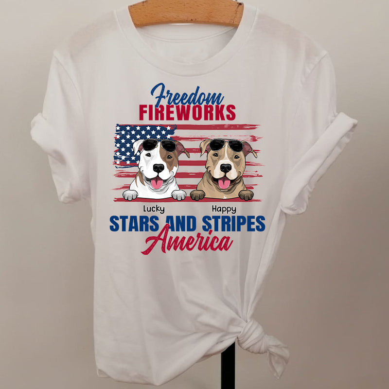 89Customized Freedom fireworks star and stripes America 4th of July Dog Customized Shirt