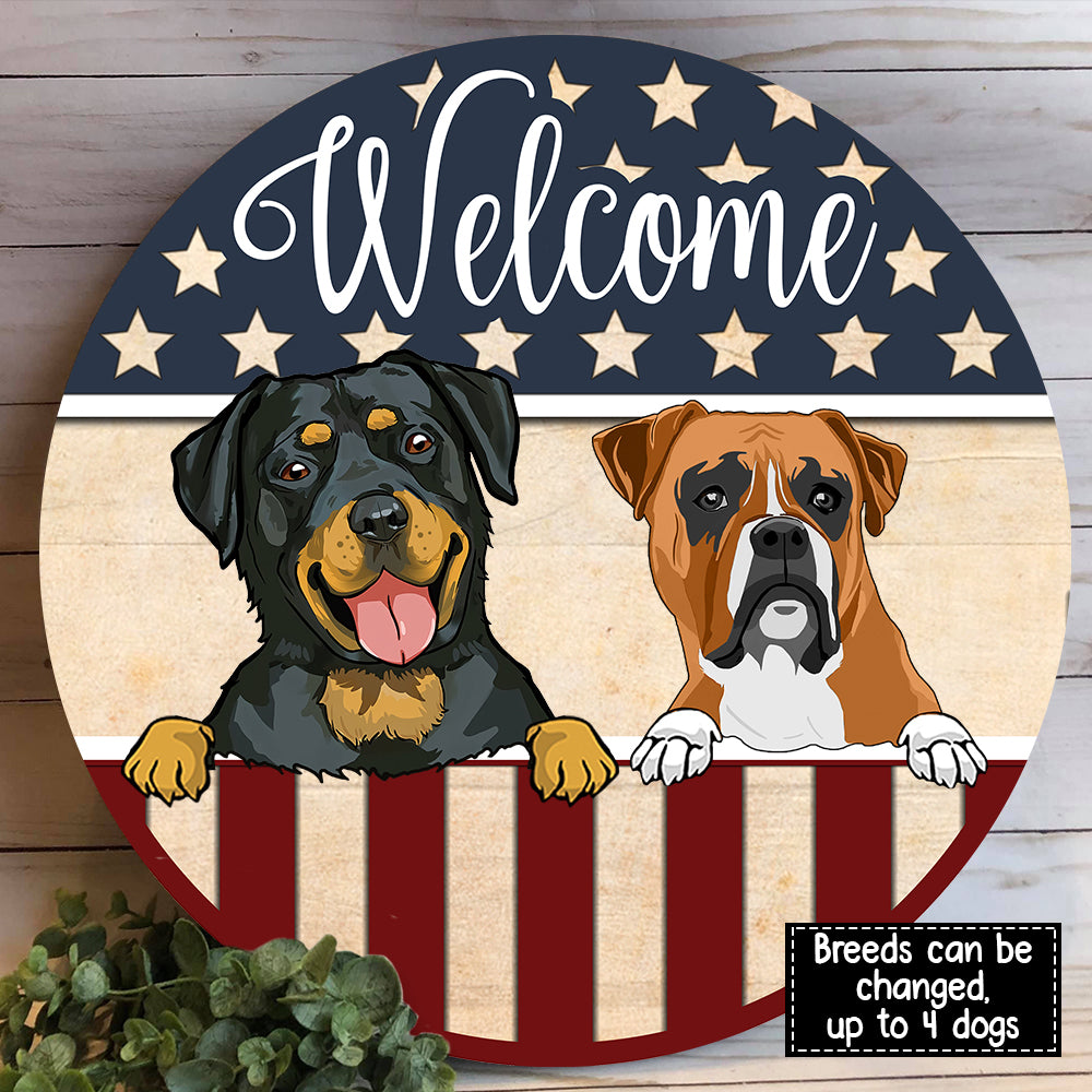 89Customized Patriotic Dogs Welcome Personalized Wood Sign