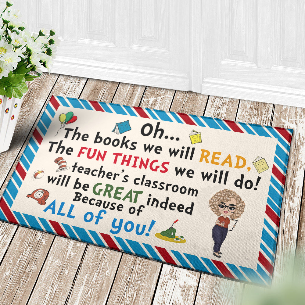 89Customized The Fun things we will do Dr. Seuss Customized Doormat