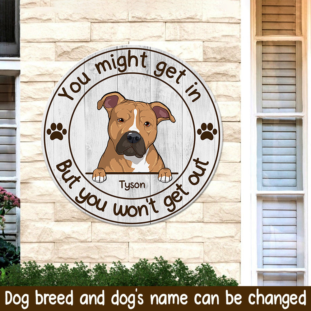 89Customized You might get in but you won't get out personalized wood sign