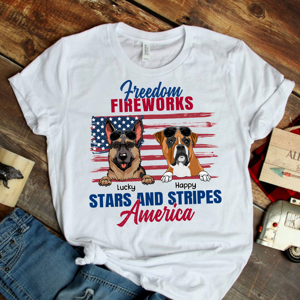 89Customized Freedom fireworks star and stripes America 4th of July Dog Customized Shirt