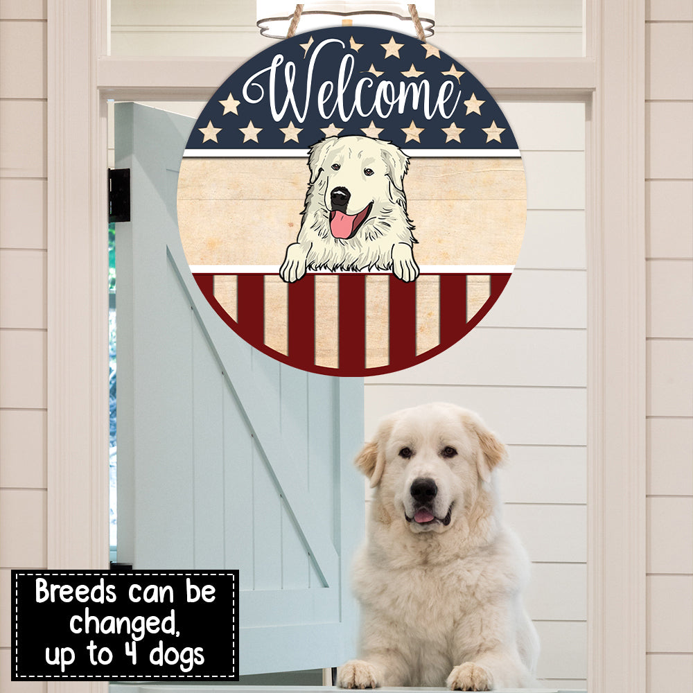 89Customized Patriotic Dogs Welcome Personalized Wood Sign