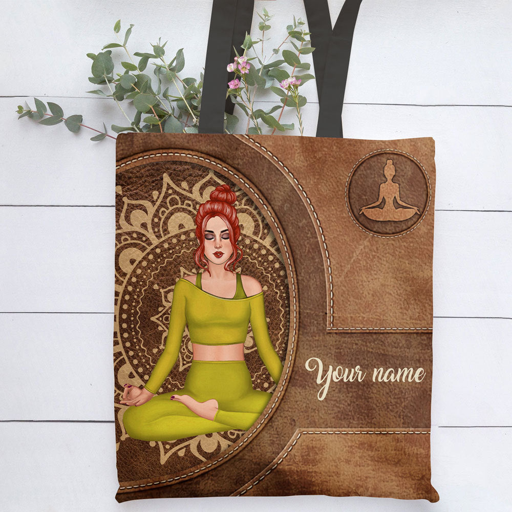 89Customized Yoga Girl 3D Leather Customized Tote Bag
