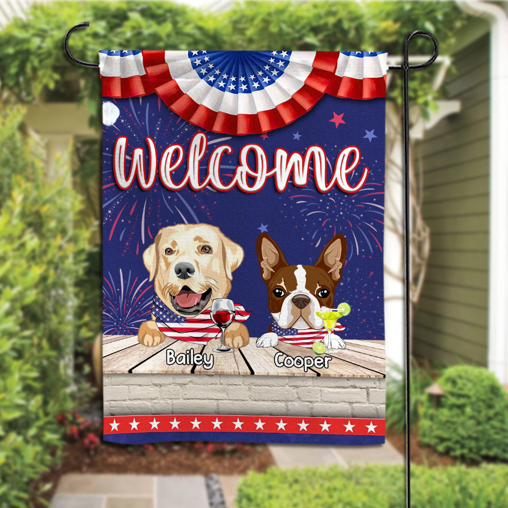 89Customized 4th of July Welcome Patriot Dog Customized Flag