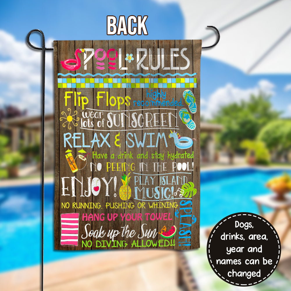 89Customized Pool Rules Dogs Personalized 2 Sided Flag
