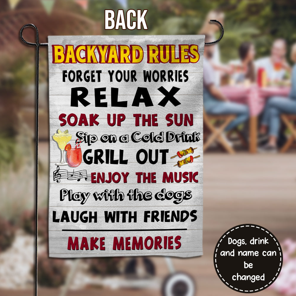 89Customized Dogs Bark & Grill Backyard Rules Personalized 2 Sided Flag