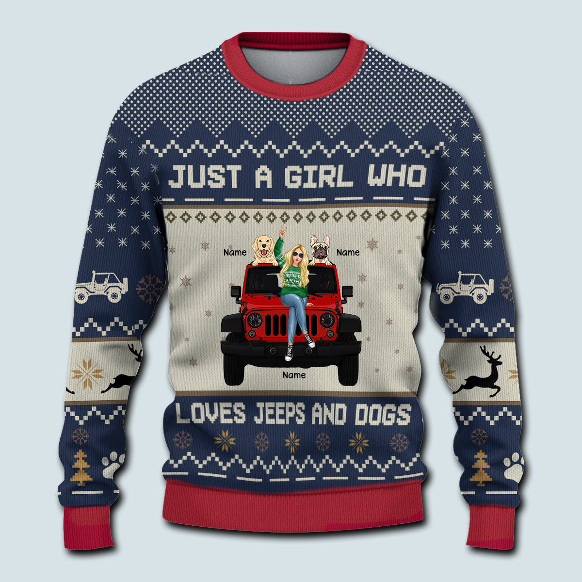 89Customized Just A Girl Who Loves Jeeps And Dogs Personalized Ugly Sweater