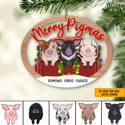 89Customized Merry Pigmas Red Truck Pig Lovers One Sided Personalized