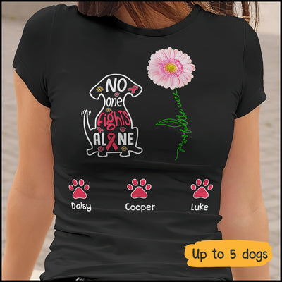 89Customized No one fights alone pink ribbon dog shadow personalized shirt