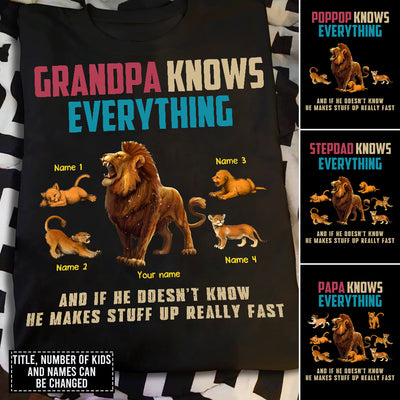89Customized Dad knows a lot but Grandpa knows everything And if he doesn’t know he makes stuff up really fast Lion Grandpa Shirt