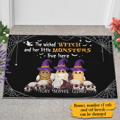 89Customized Wicked Witch And Monster Cats Live Here Halloween Personalized Doormat