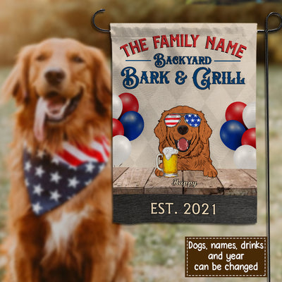 89Customized Backyard Bark & Grill Independence Day BBQ Party Personalized Flag