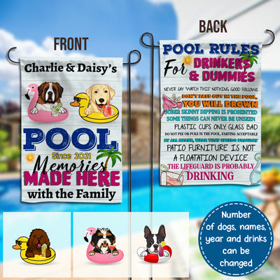 89Customized Dogs Pool Rules for Drinkers & Dummies Funny Personalized 2 Sided Flag