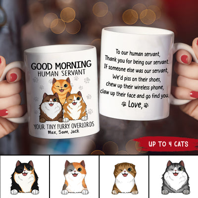 89Customized Good morning human servant cat version 2 personalized mug